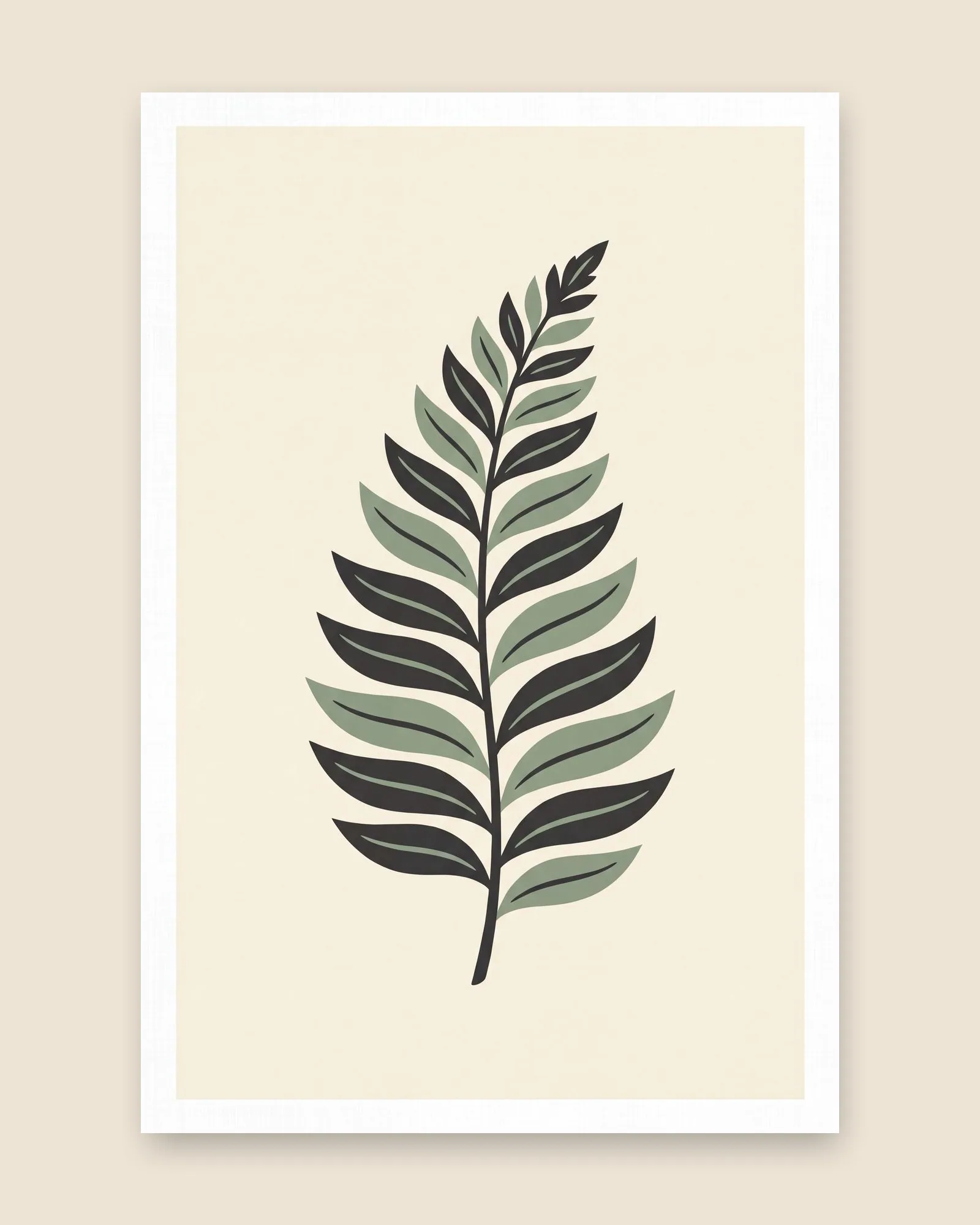 Sage and charcoal fern leaf botanical art print