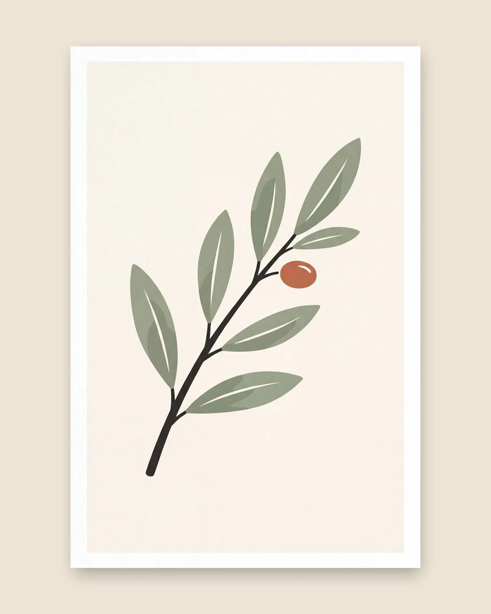 Sage green olive branch watercolor botanical print
