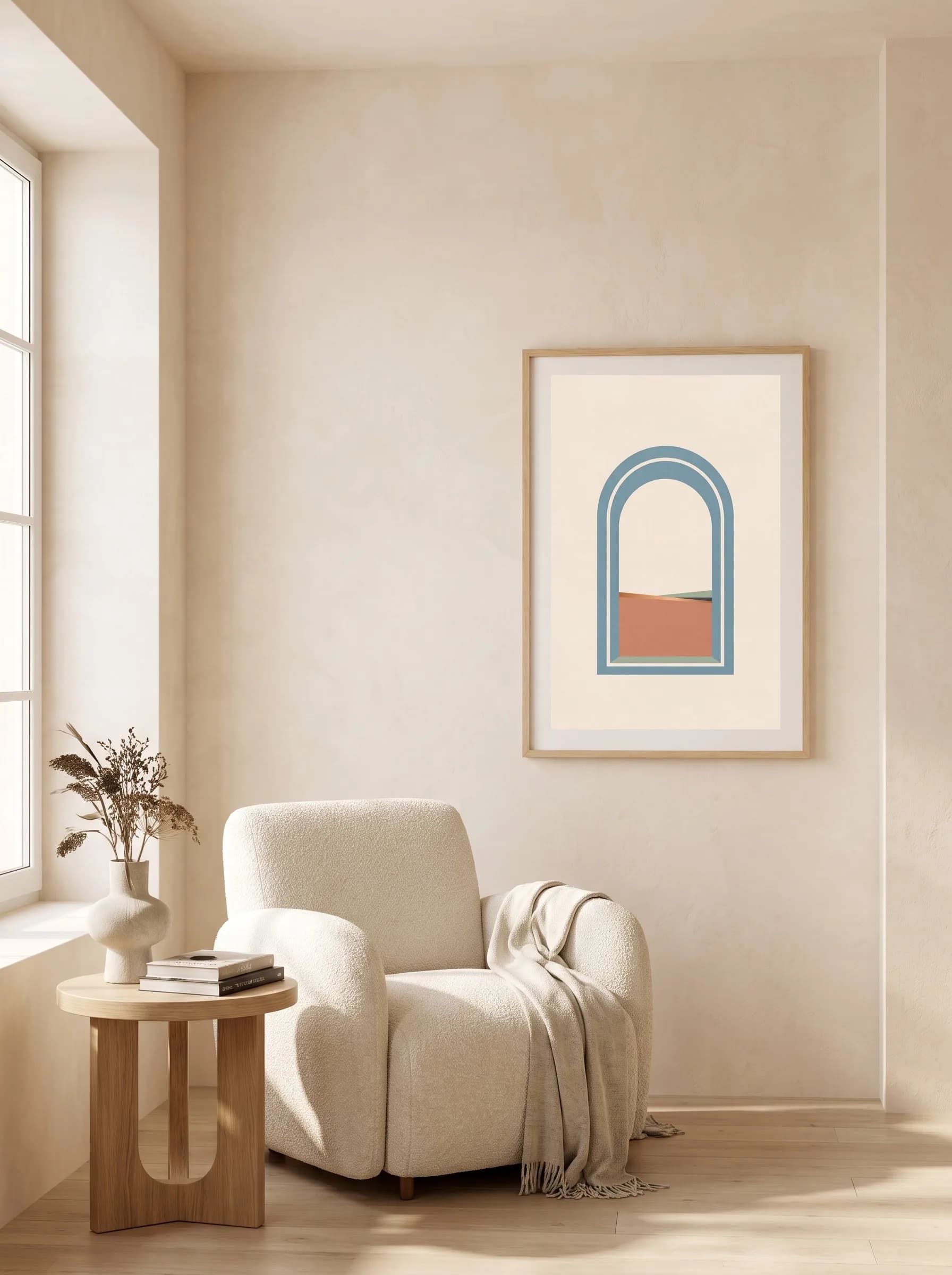 Mineral Window print in a bright reading nook
