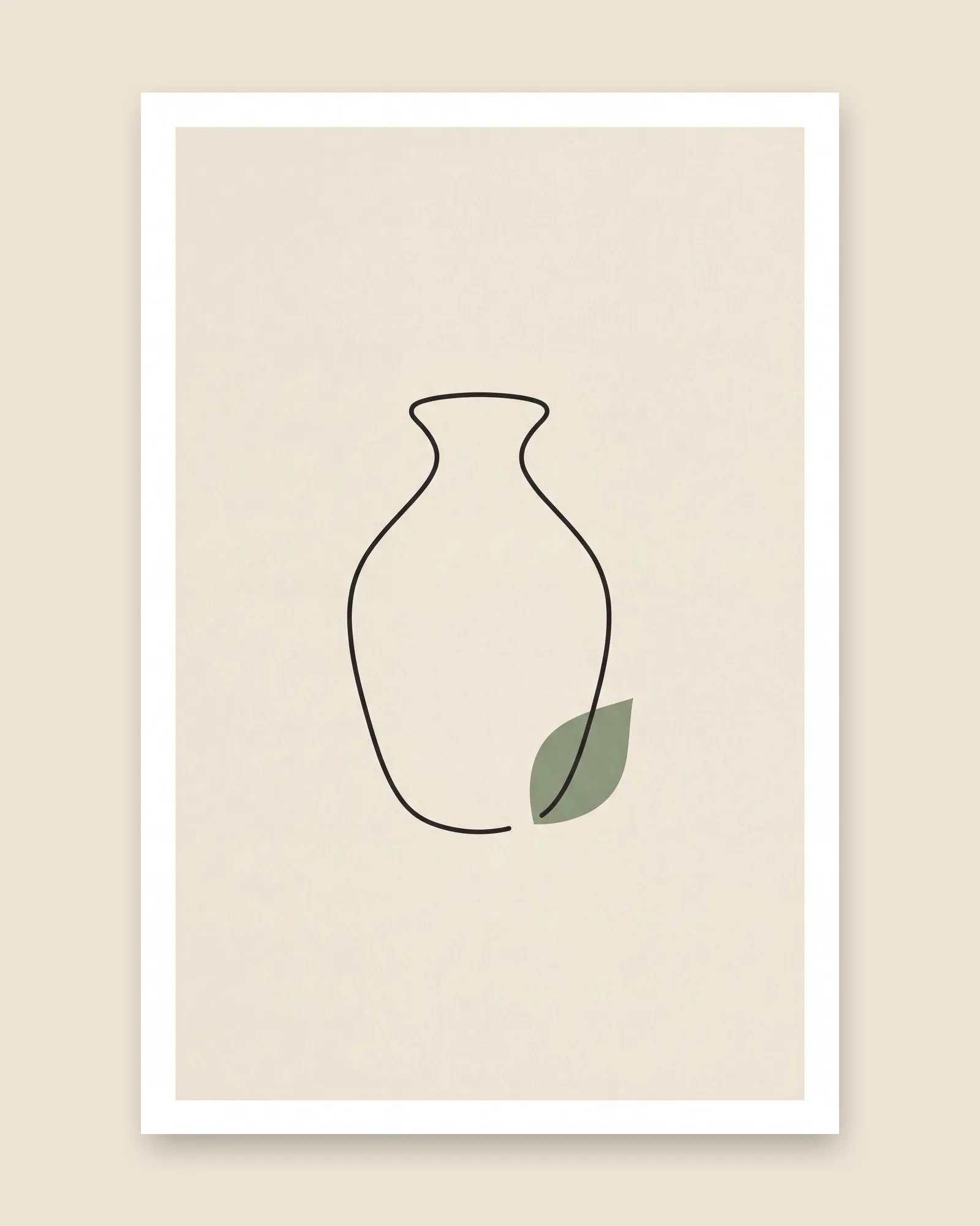 Minimal vase and sage leaf line art poster
