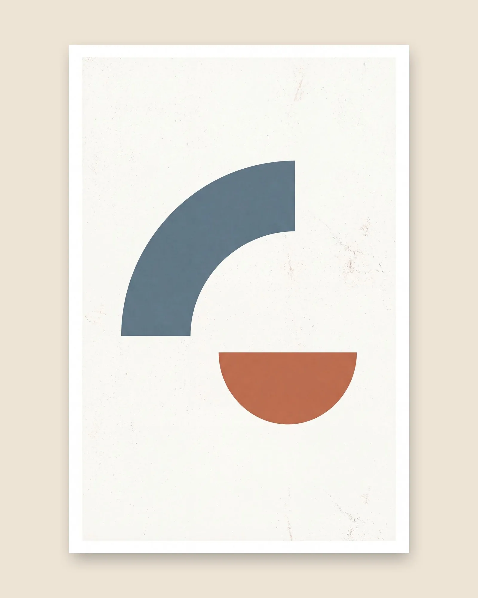 Textured blue and rust half-circle abstract wall art